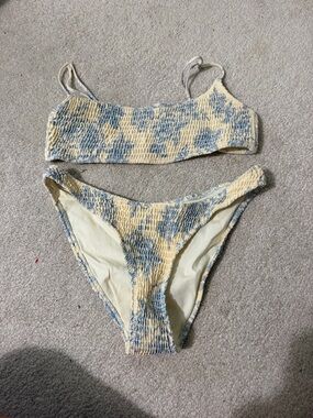 triangl swimwear Pale Yellow & Dusty Blue Smocked Bikini Set